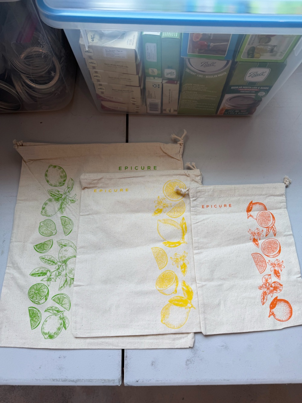 Epicure Citrus Cotton Drawstring Bags – Set in Green, Yellow & Orange